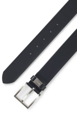 Logo-keeper belt in Italian leather, Dark Blue