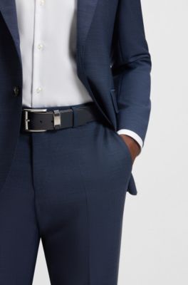 Logo-keeper belt in Italian leather, Dark Blue