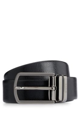 Italian Leather Monogram-Buckle Reversible Belt