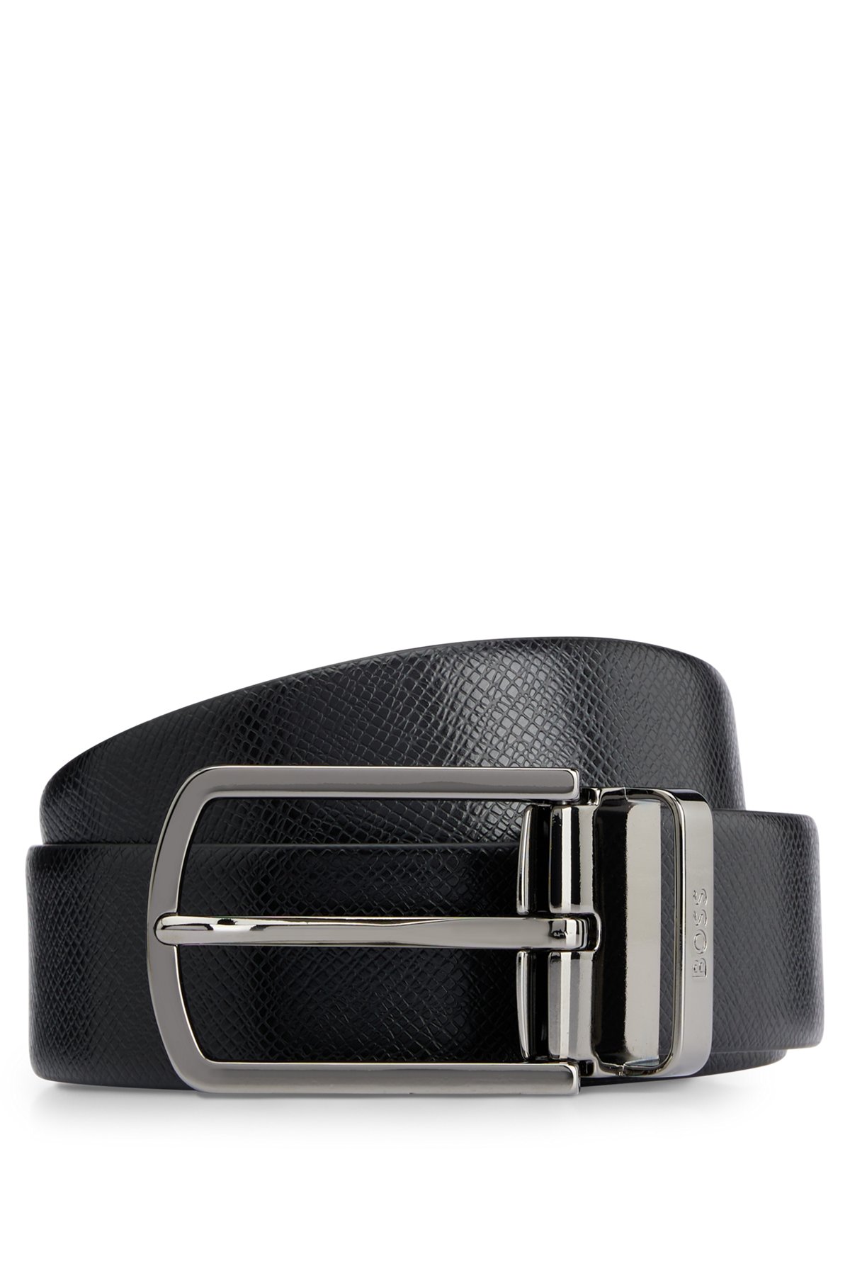 Italian-Made Reversible Leather Belt with Quick-Release Buckle- Black | Men's Business Belts