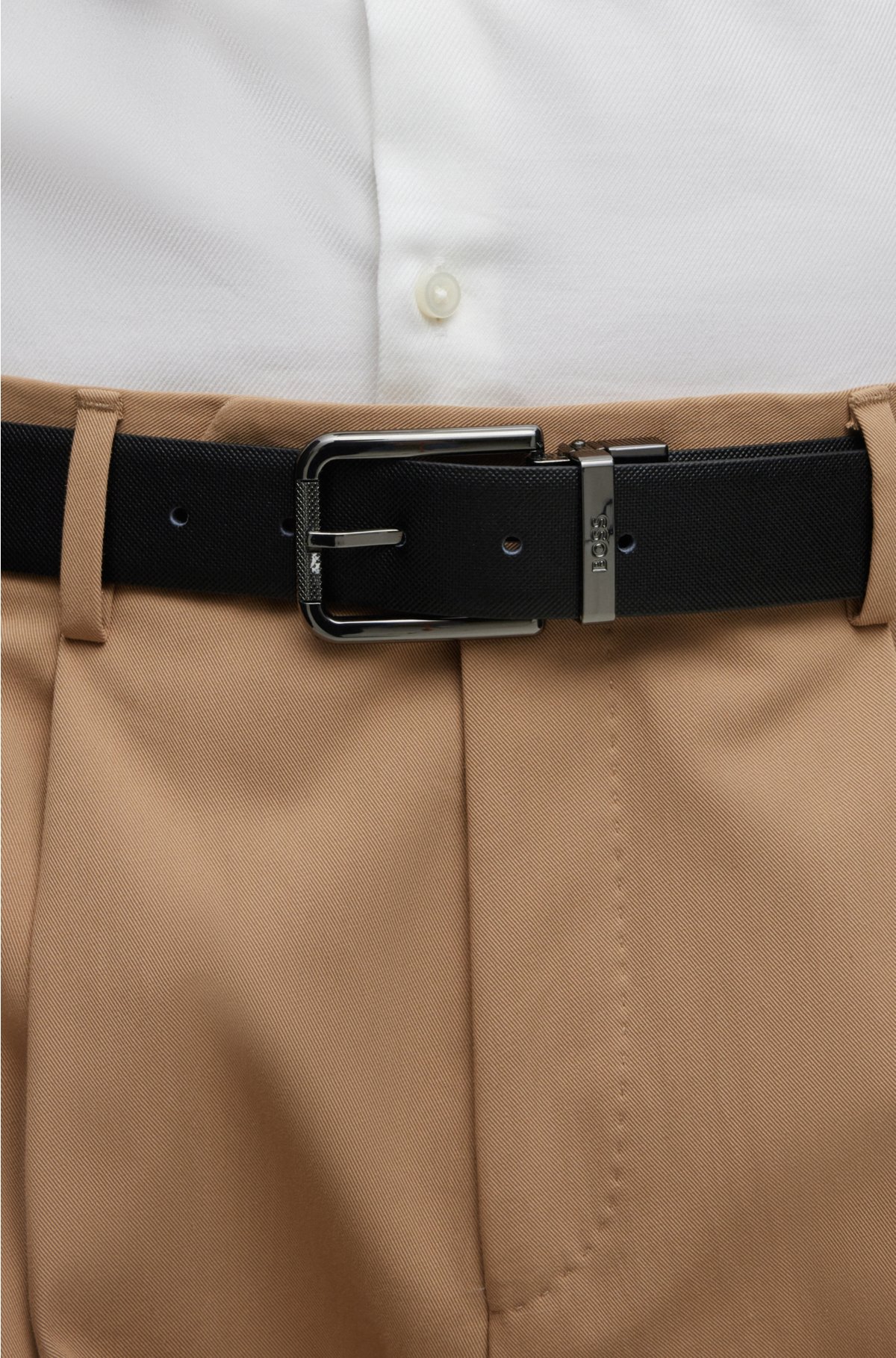 BOSS - Reversible Italian-leather belt with logo keeper