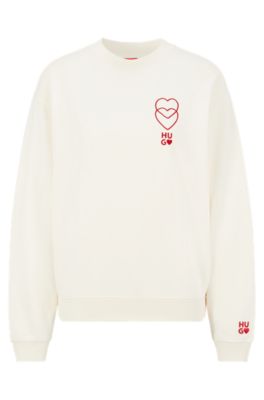 HUGO - Cotton-terry sweatshirt with love-themed logos