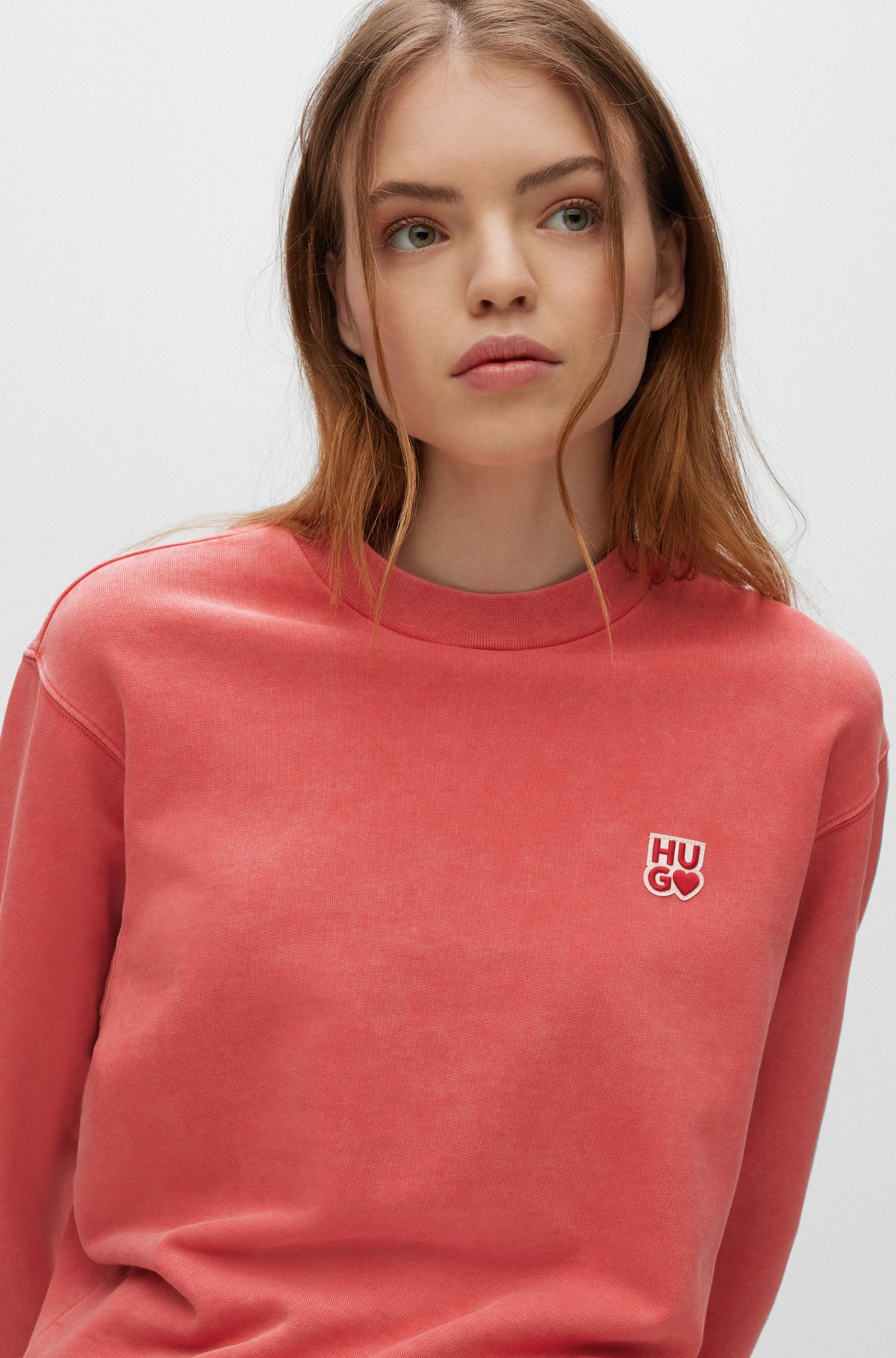 Cotton-terry sweatshirt with love-themed logos, Red
