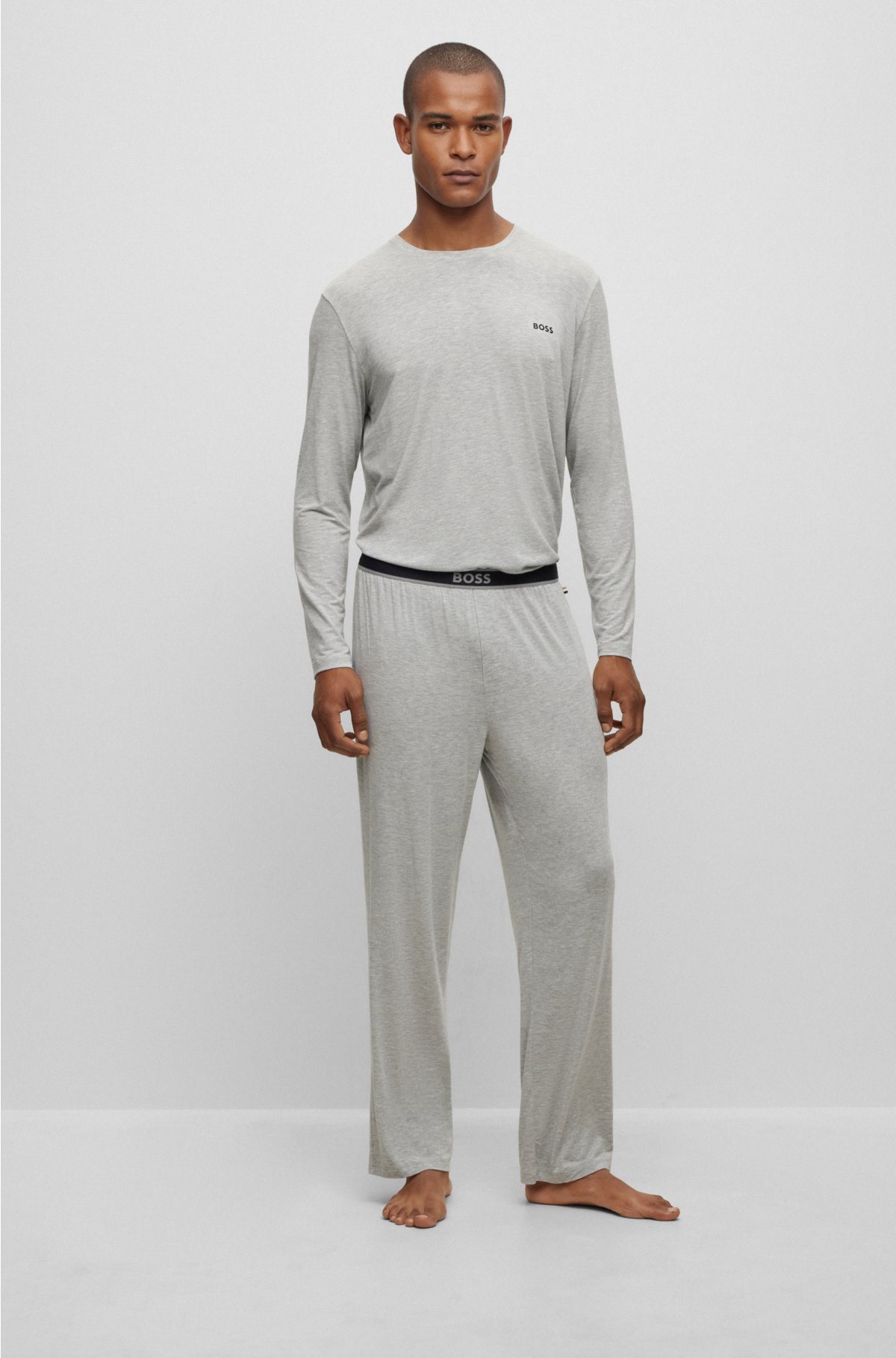 BOSS - Stretch-modal bottoms logo with pajama waistband