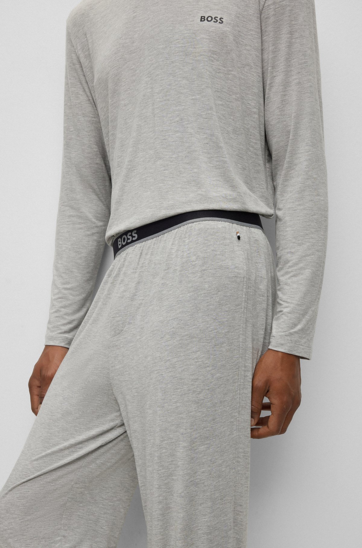 Stretch-modal pajama bottoms with logo waistband, Grey