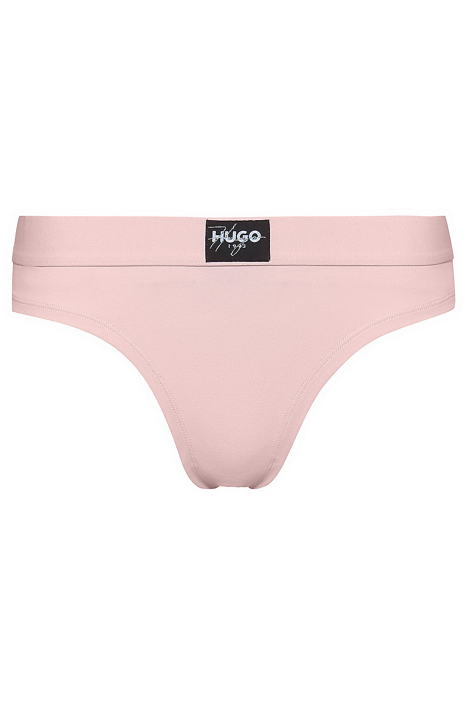 HUGO - Stretch-cotton thong briefs with logo-label waistband