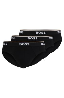 BOSS - Monogram-lace briefs with gold-metal branding
