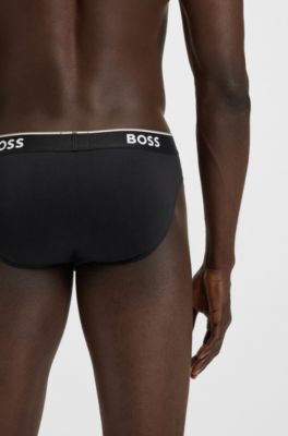 Three-pack of logo-waistband briefs in stretch cotton, Black