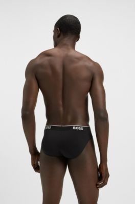Three-pack of logo-waistband briefs in stretch cotton, Black