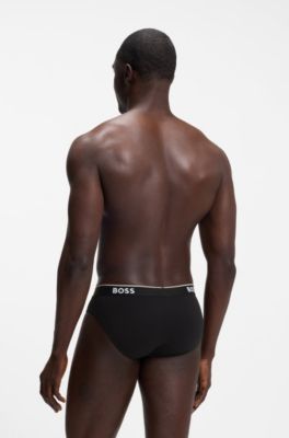 Three-pack of stretch-cotton briefs with logo waistband, Black
