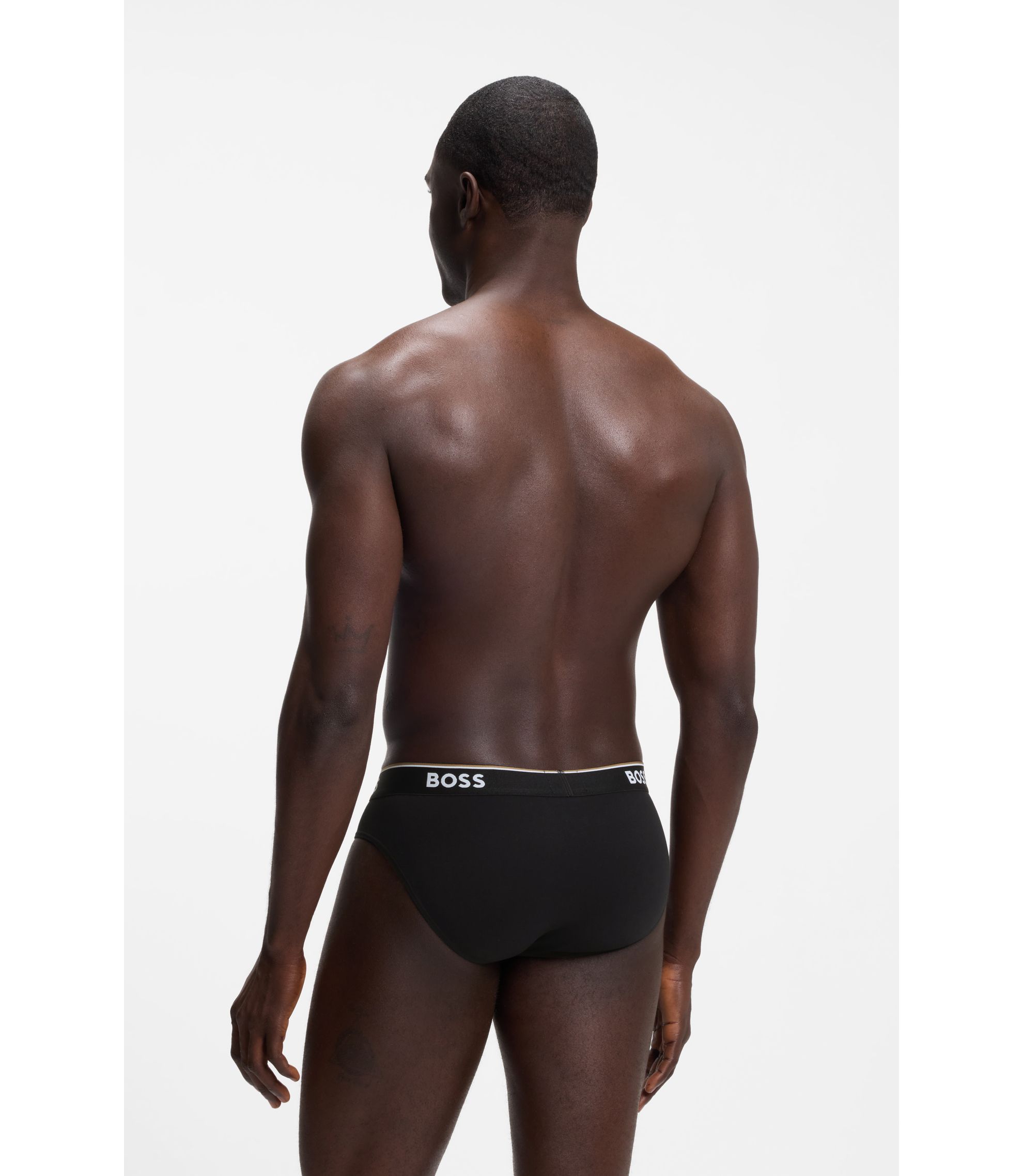 BOSS - Three-pack of stretch-cotton briefs with logo waistband - Black