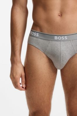 Three-pack of logo-waistband briefs in stretch cotton, Light Grey