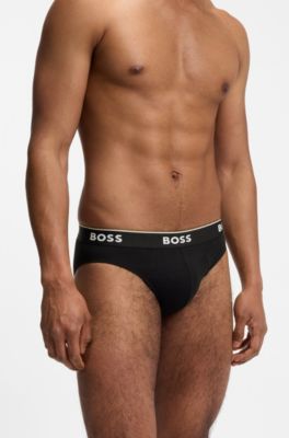 Three-pack of stretch-cotton briefs with logo waistband, Light Grey