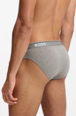 Three-pack of logo-waistband briefs in stretch cotton, Light Grey