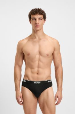 Three-pack of logo-waistband briefs in stretch cotton, Light Grey