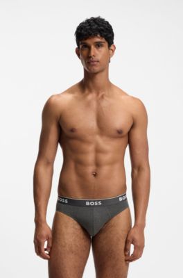 Three-pack of stretch-cotton briefs with logo waistband, Light Grey