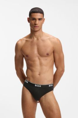 Three-pack of logo-waistband briefs in stretch cotton, Light Grey