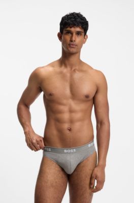 Three-pack of stretch-cotton briefs with logo waistband, Light Grey