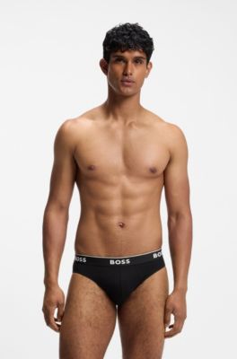 Three-pack of stretch-cotton briefs with logo waistband, Light Grey