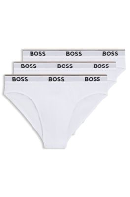 Three-pack of stretch-cotton briefs with logo waistband, White