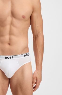 Three-pack of logo-waistband briefs in stretch cotton, White