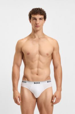 Three-pack of logo-waistband briefs in stretch cotton, White