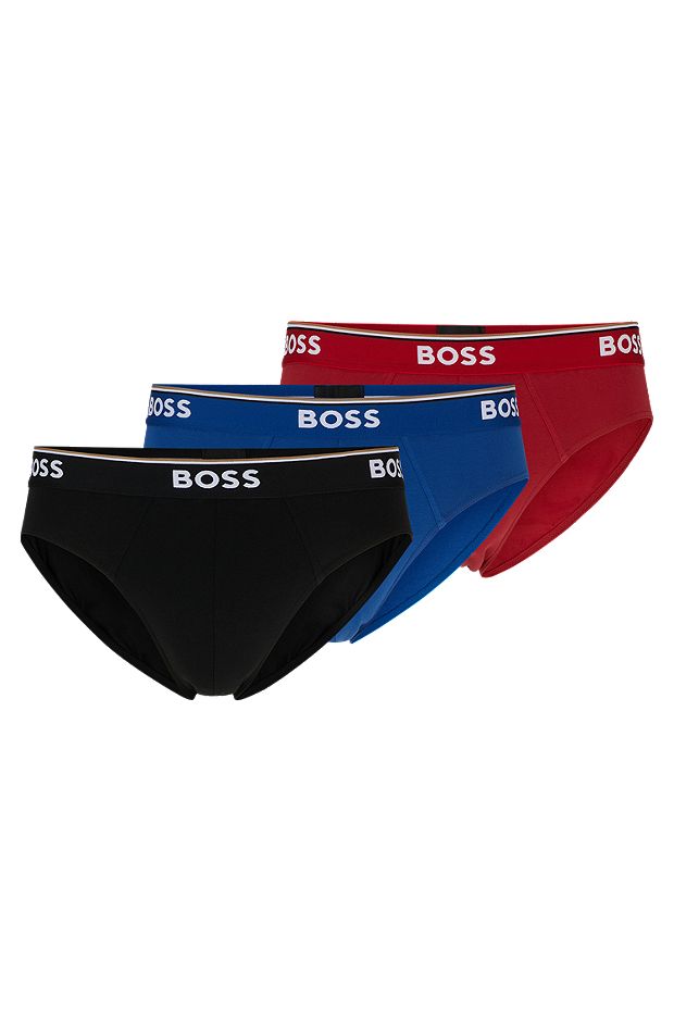 Three-pack of stretch-cotton briefs with logo waistbands, Patterned
