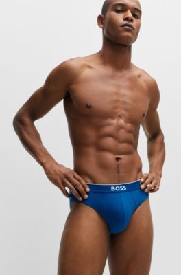 Three-pack of logo-waistband briefs in stretch cotton, Patterned