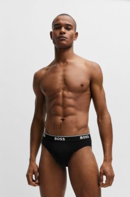 Three-pack of logo-waistband briefs in stretch cotton, Patterned