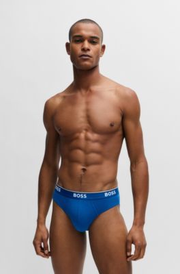 Three-pack of logo-waistband briefs in stretch cotton, Patterned