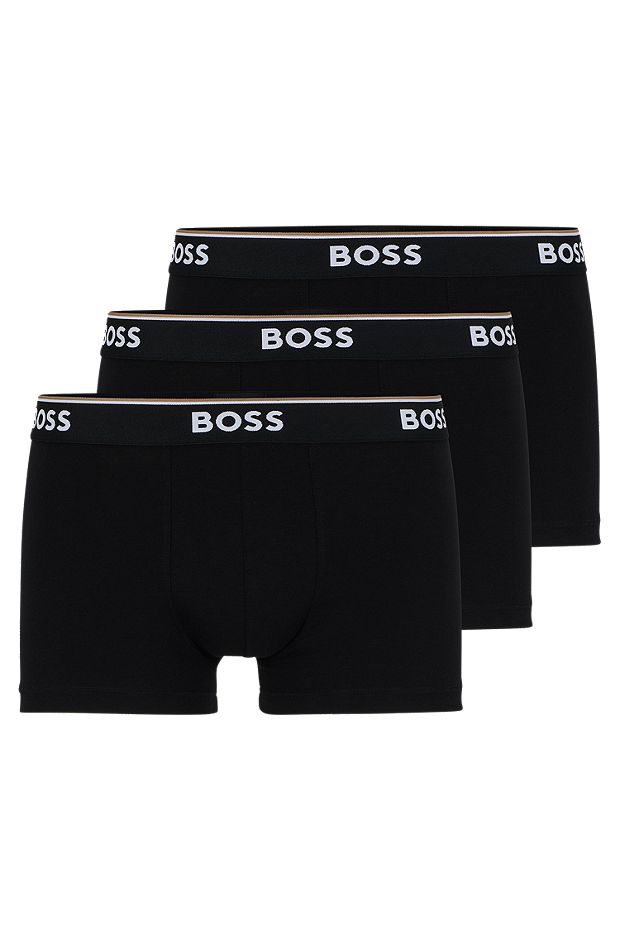 Lot de trois boxers courts en coton stretch ornés de logos à la taille, Noir