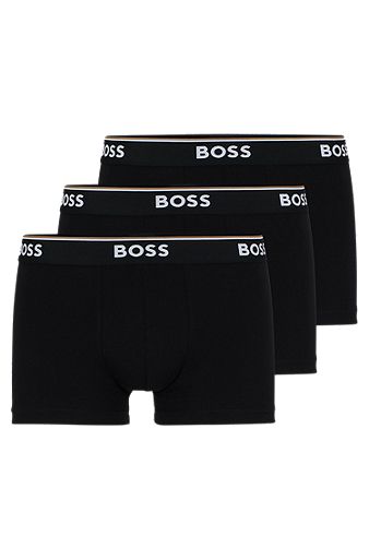 Paquete de tres calzoncillos de algodón elástico con logo en la cinturilla, Negro