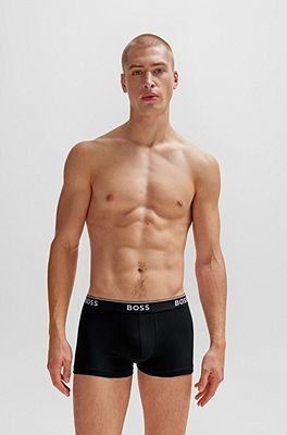 BOSS - Three-pack of stretch-cotton trunks with logo waistbands