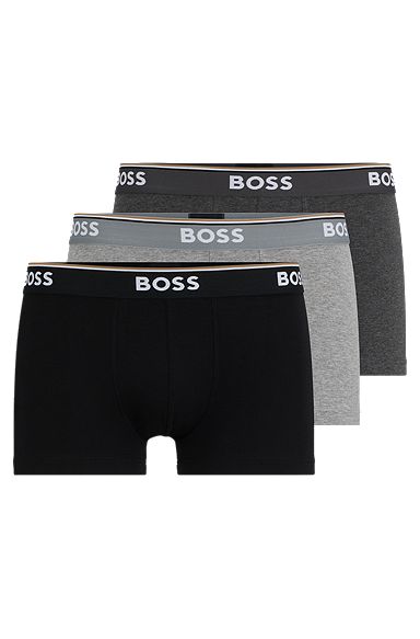 Three-pack of stretch-cotton trunks with logo waistbands, Light Grey