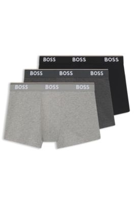 Three-pack of logo-waistband trunks in stretch cotton, Light Grey