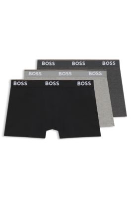 Stretch-cotton trunks with repeating logos, Light Grey