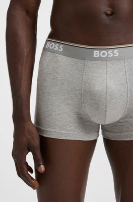 Lot de trois boxers courts en coton stretch avec logo &agrave; la taille, Gris chin&eacute;