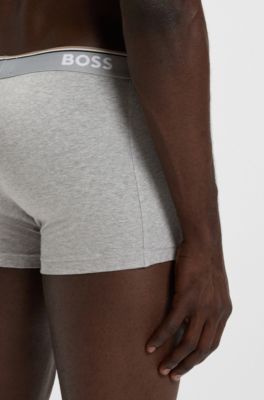 Lot de trois boxers courts en coton stretch avec logo &agrave; la taille, Gris chin&eacute;