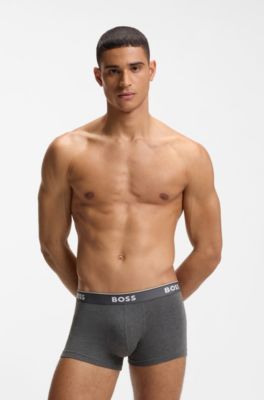 Stretch-cotton trunks with repeating logos, Light Grey