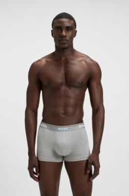 Lot de trois boxers courts en coton stretch avec logo &agrave; la taille, Gris chin&eacute;