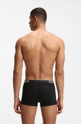 Three-pack of logo-waistband trunks in stretch cotton, Light Grey