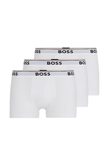 Paquete de tres calzoncillos de algodón elástico con logo en la cinturilla, Blanco