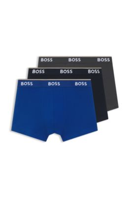 Lot de trois boxers courts en coton stretch avec logo &agrave; la taille, bleu clair