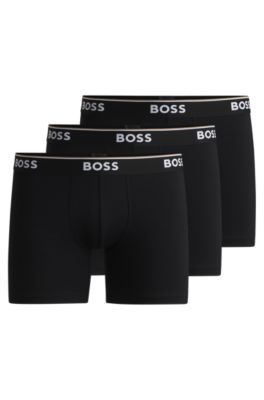 Shop Hugo Boss Three-pack Of Stretch-cotton Boxer Briefs With Logos In Black