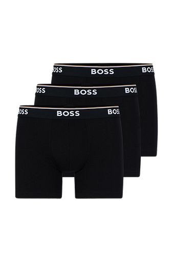 Lot de trois boxers longs en coton stretch avec logos, Noir