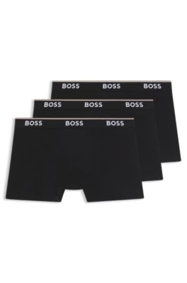 Three-pack of logo-waistband boxer briefs in stretch cotton, Black