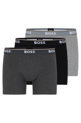 BOSS - Three-pack of stretch-cotton boxer briefs with logos