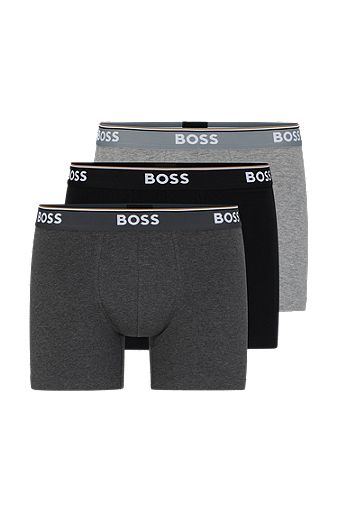 Three-pack of stretch-cotton boxer briefs with logos, Light Grey