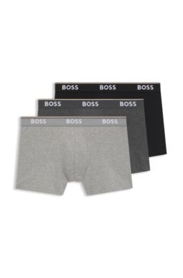 Three-pack of logo-waistband boxer briefs in stretch cotton, Light Grey