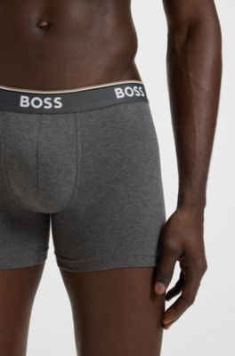 Lot de trois boxers longs en coton stretch avec logos, Gris chin&eacute;